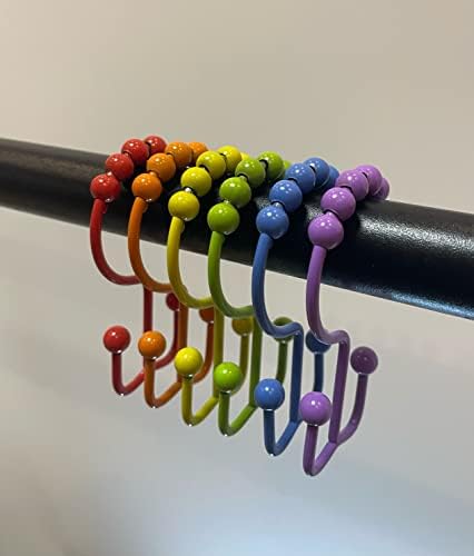 Shower Curtain Hooks,304 Stainless Steel Shower Rings for Bathroom,Double Glide Shower Hooks for Bathroom Shower Curtain Rods Curtains,Set of 12 Hooks,Rainbow Color(Style A )