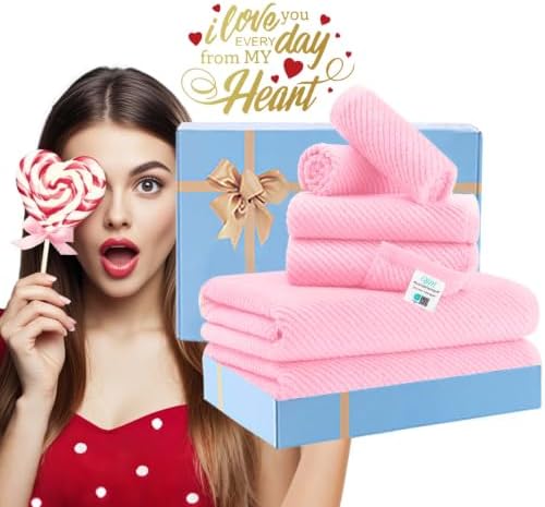 VOOVA & MOVAS 6PC Towel Set, 100% Cotton, Pink