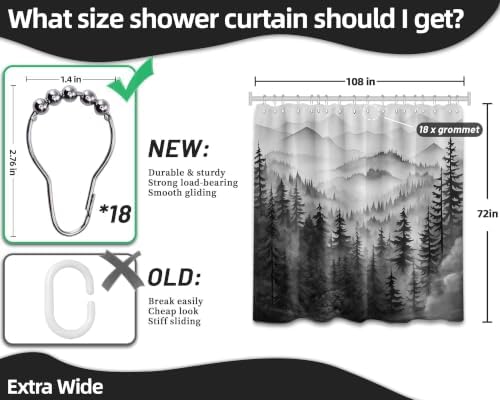 Black and White Extra Wide Shower Curtain, 108X72 in for Clawfoot Tub
