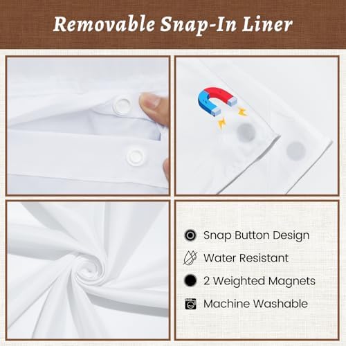 WONICY No Hook Shower Curtain with Liner for Bathrooms, Brown, 71 x 74