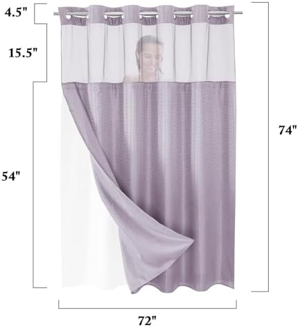 Gibelle No Hook Cloth Lavender Shower Curtain with Liner, 72x74
