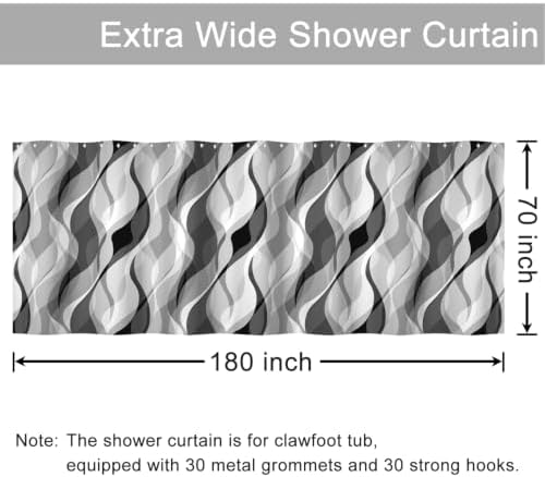 Grey Striped Clawfoot Tub Shower Curtain 180x70 inch 30 Hooks