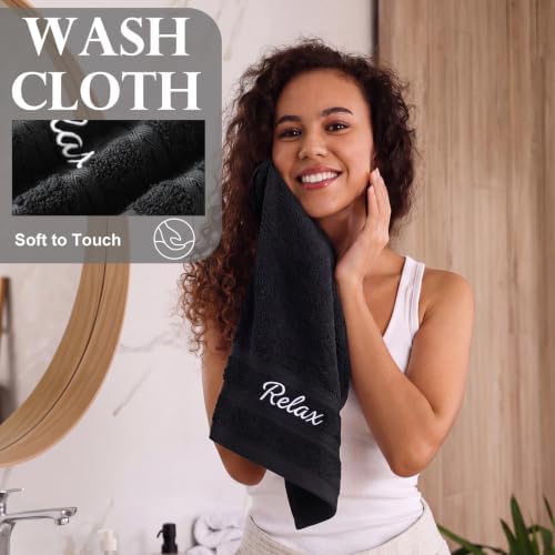 Hahafelt Decorative Bathroom Towel Set,Neutral, Relax Renew Refresh