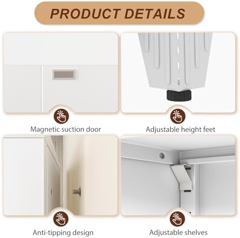 75" White Tall Metal Storage Cabinet with 2 Doors and 5 Adjustable Shelves,Steel Garage Tool Cabinet, File Cabinet,Kitchen Pantry Cabinet for Home,Office,Garage,School,Warehouse