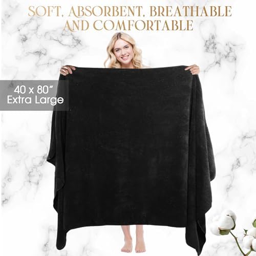 Peryiter 6 Pcs Bath Towel Set, Oversized Bath Sheet for Adults, Black