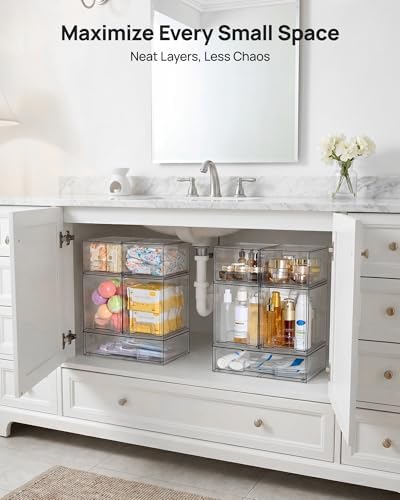 Vtopmart Clear Stackable Storage Drawers Set of 5, Plastic Organizer Bins
