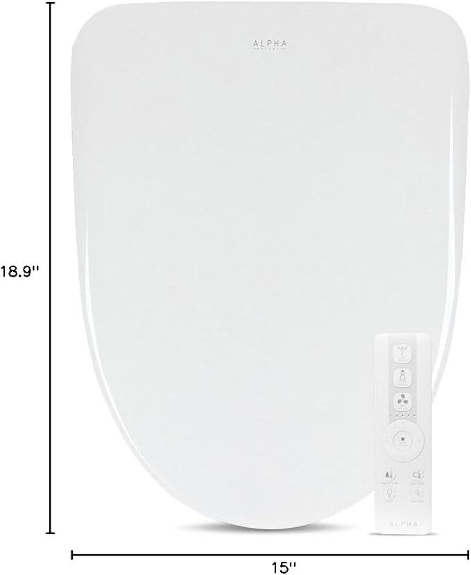 ALPHA BIDET iX Pure Bidet Toilet Seat in Round White | Ultra Low Profile | Endless Warm Water | Arced Stainless Steel Nozzle | Blue LED Nightlight | Dryer…