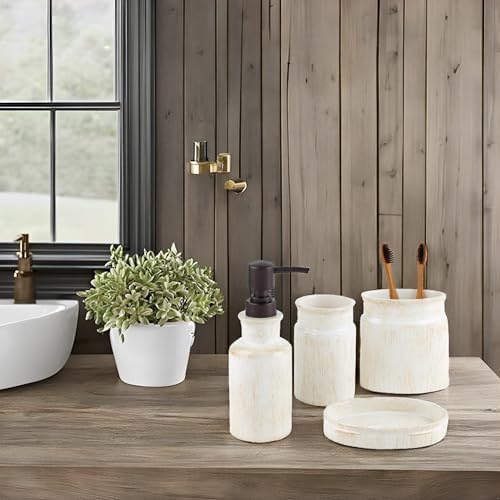 Creative Scents Rustic Luxe Beige 4 Piece Bathroom Accessories Set