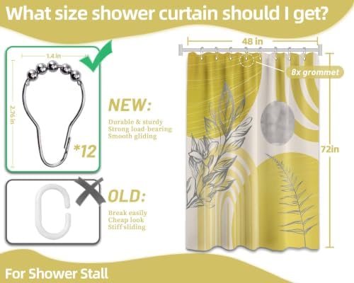 Mustard Yellow Stall Shower Curtain, 48X72 in Narrow Small, Mid Century