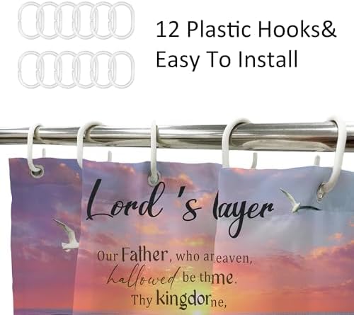 Ocean Bible Verse Beach Pink Orange Sunset Bathroom Shower Curtain Set