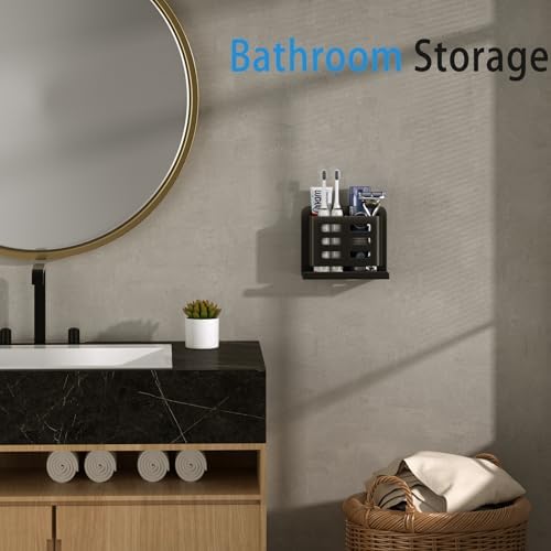 Black Toothbrush Holder wall Mount, Aluminum,No Drilling Required