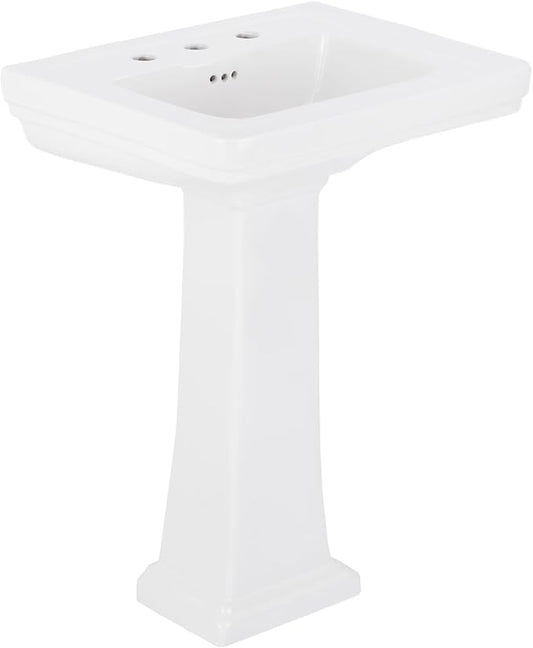 Signature Hardware Key West 24" Porcelain Pedestal Sink | Includes - Porcelain Base and 3 Faucet Holes at 8" Centers - White