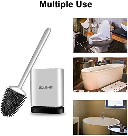 Sellemer Silicone Toilet Brush, Ventilation Slots Base Holder 2 Pack Silver