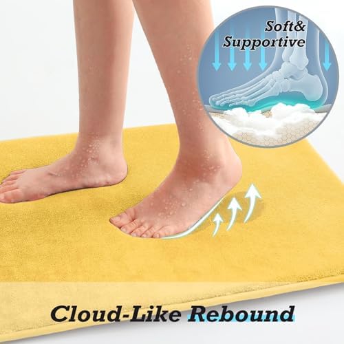 HUXMEYSON Bathroom Rugs Sets 3 Piece, Non-Slip & Quick Dry Bath Mat Set, Ultra Soft Velvet Bath Rugs for Bathroom, Toilet and Shower Floor, Yellow