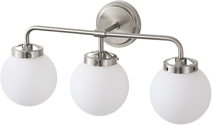 Bathroom Light Fixture 22.4in 3Light Brushed Nickel Vanity Light for Mirror | Dimmable Bathroom Lighting Fixtures over Mirror, ETL, E12 Base Max 60W, Modern Wall Sconce, Milky White Glass Ball Shades