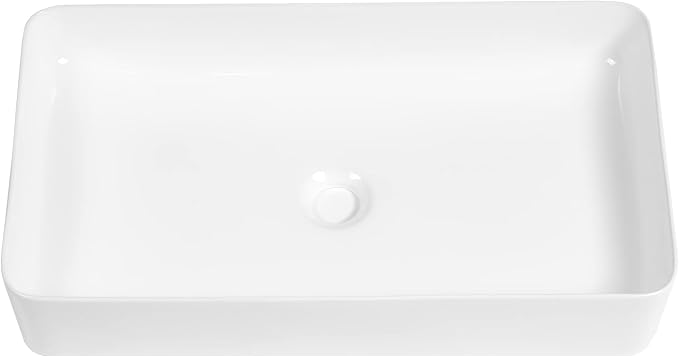Vessel Sink Rectangular, Dcolora 24"x14" White Vessel Sink Ceramic Porcelain Rectangle Bathroom Vessel Sink Above Counter Vanity Sink Basin