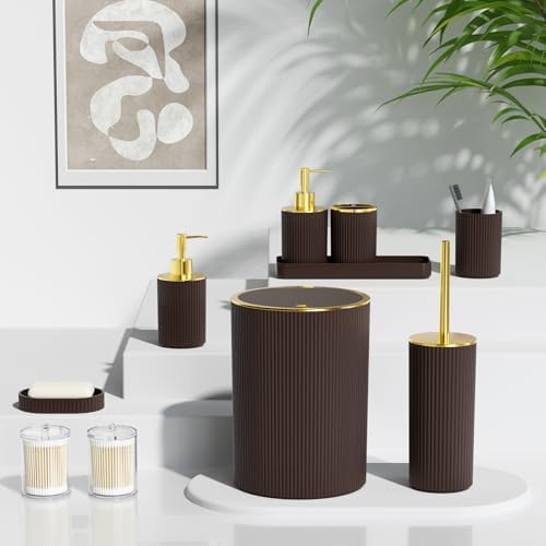 Brown Bathroom Accessories Set, 10PC Bathroom Set