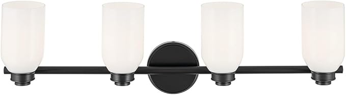 Kichler Shae 32.25" 4-Light Vanity Light with White Opal Glass in Black, for Bathroom Vanity, Powder Room, Over a Mirror, (32.25" W x 9" H), 55203BK