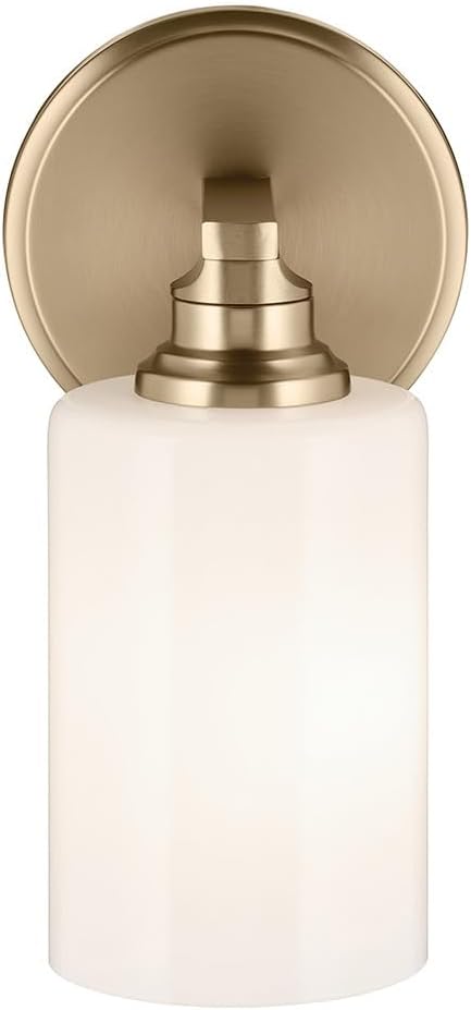 Kichler Gioe 5" 1-Light Wall Sconce with Opal Glass in Champagne Bronze, Damp Rated, for Powder Room, Bathroom, Kitchen, Hallway, Bedroom, Fireplace, (5" W x 9.5" H), 55224CPZ