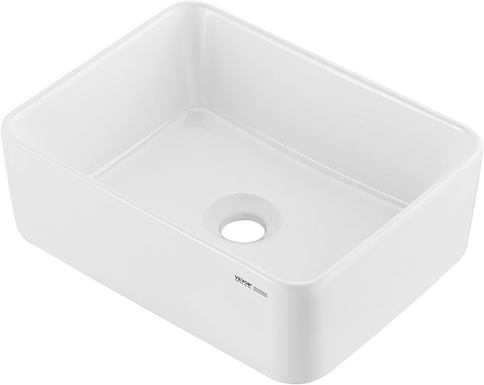 VEVOR Rectangle Vessel Sink, 16" x 12" Bathroom Vessel Sink Countertop, White Ceramic Bathroom Sinks Above Counter, Modern Style, Bright and Elegant, Well-Packaged for Bathroom, Hotel, Toilet, RV