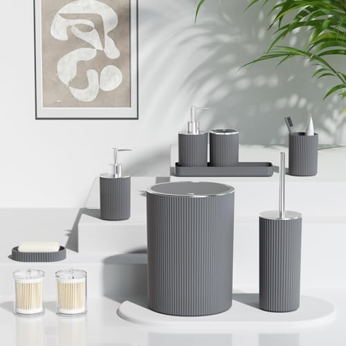 Grey Bathroom Accessories Set, 10PC Bathroom Set