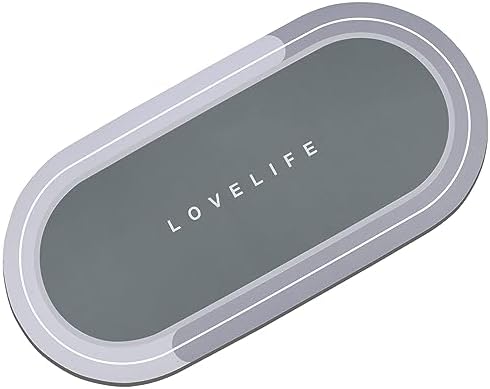 Rubber Bath mats Quick-Drying Non-Slip Bathroom mat Super Absorbent Bath mat Instant Dry Bath mat, Bathroom Rug in Front of The Kitchen Sink, Shower Room, Bathtub, Oval(Grey+16.9x35.4in)