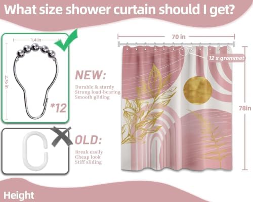 Light Pink and Gold Extra Long Shower Curtain, Tall 72X78 in