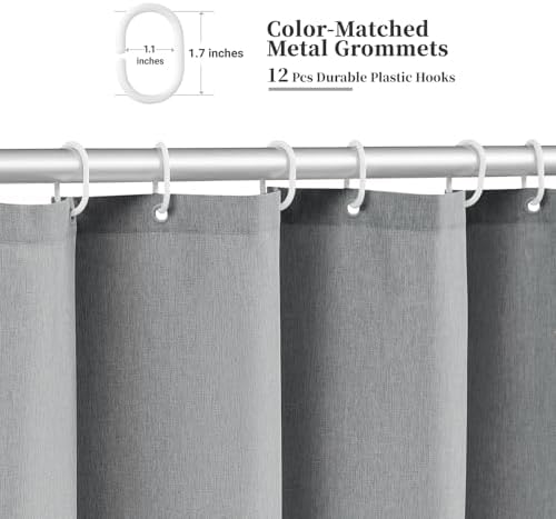 BTTN Boho Scalloped Linen Textured Cloth Shower Curtain, 72x84, Grey/Gray
