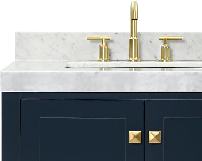 Beckford 72" Midnight Blue Double Bathroom Vanity with 2" Edge Italian Carrara Marble Top, Dual Rectangular Undermount Sinks, 4 Soft Closing Doors, 6 Dovetail Drawers, Brushed Nickel