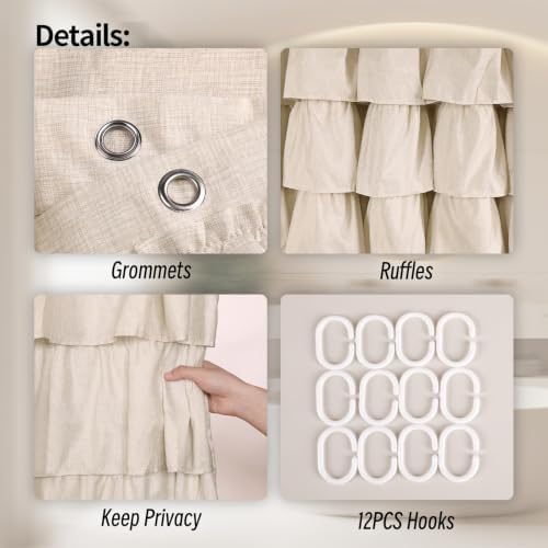 Khaki Ruffle Shower Curtain Farmhouse Rustic Fabric Cloth Shower Curtains