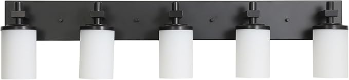 LOUSACE Bathroom Light Fixtures Over Mirror, 5 Light Vanity Lights Matte Black, Modern Bathroom Lighting with Opal White Glass Shades, Wall Sconces Fixture Vanity Lighting for Bedroom Living Room