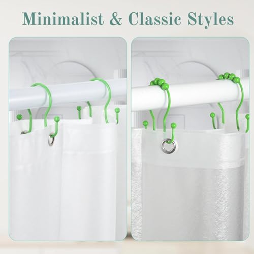 Goowin Shower Curtain Hooks, 12 Pcs Shower Curtain Rings, Stainless Steel Shower Curtain Hangers, Metal Shower Curtain Hooks Rings Rust Proof, Minimalist Shower Hooks for Shower Curtain, Green