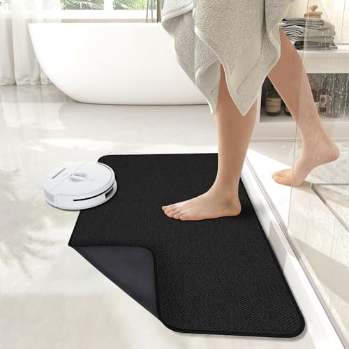 Bosap Bath Mat,Ultra Thin Bathroom Runner Rugs,Large Bath Mats for Bathroom,Quick Dry,Non-Slip,Machine Washable,Low Pile,Bath Rug,Shower Outside,Sink,Home Decor Accessories.Black,2'x3'(24x36inch)