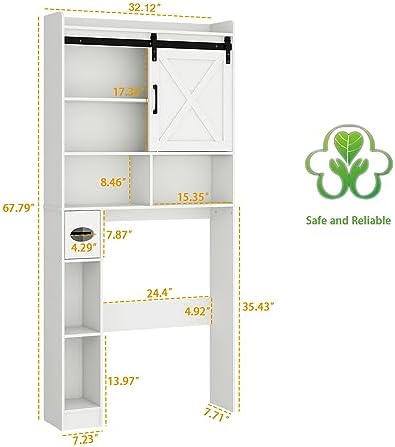 Vabches Over The Toilet Storage Cabinet with Sliding Barn Door. White