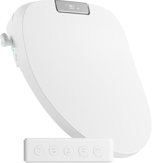 TUSHY Aura Luxury Electric Bidet Seat | Heated Toilet Seat with Temperature Control, Self-Cleaning Nozzle, Instant Adjustable Warm Water & Dryer (Remote Control & Auto Open, Soft Close Lid), Elongated