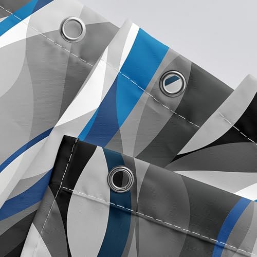 weesire Blue and Grey Shower Curtain for Bathroom Blue and Black Shower Curtain Fabric Modern Abstract Striped Minimalist Bath Curtains Waterproof Shower Curtains Set, Black Gray Blue, 72 x 72 Inch