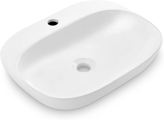 Modern Small Wall Mounted Bathroom Sink, 20.5x15 Inch White Oval Hanging Bathroom Vessel Sink, Arc-edge Ceramic Corner Wall Mount Sinks for Bath Shower Room Rvs