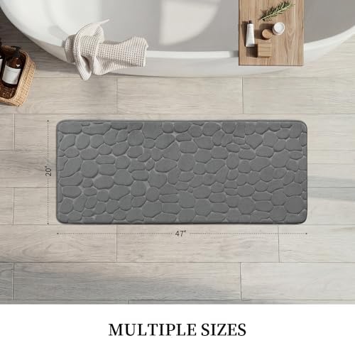 YIHOUSE Memory Foam Runner Rug, Cobblestone Bathroom Runner Rugs Super Water Absorbent Bath Mats for Bathroom Machine Washable Bath Rugs for Hallway Bedroom Laundry Room(20 x 47,Dark Gray)