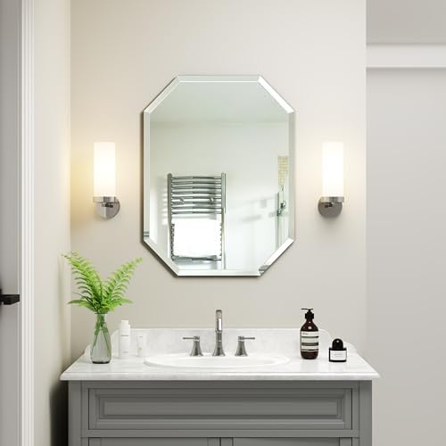 Silver Wall Mirror-Beveled Edge Frameless Mirror for Bathroom, Vanity, Bedroom, Rectangle Mirrors (18X24inch)