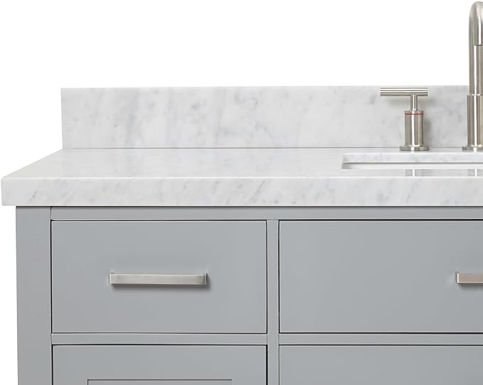 Alenza 54" Grey Bathroom Vanity with Sink, 1.5" Italian Carrara Marble Countertop, Rectangular Undermount Sink, 2 Soft Closing Doors, 5 Dovetail Drawers