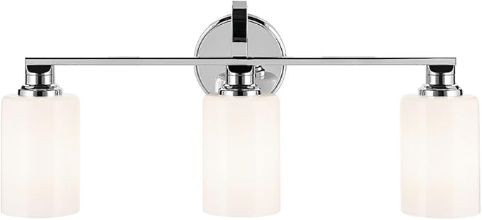 Kichler Gioe 24.25" 3-Light Vanity Light with Opal Glass in Chrome, Damp Rated, for Bathroom, Powder Room, Over a Mirror, (24.25" W x 10.5" H), 55226CH