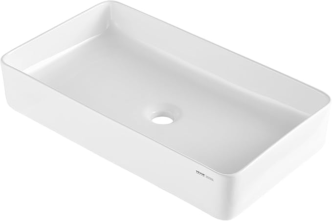VEVOR Rectangle Vessel Sink, 24" x 13.8" Bathroom Vessel Sink Countertop, White Ceramic Bathroom Sinks Above Counter, Modern Style, Bright and Elegant, Well-Packaged for Bathroom, Hotel, Toilet, RV