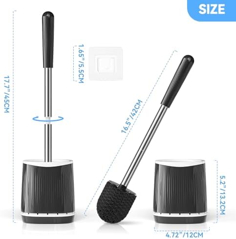 TRENTI Toilet Brush and Holder Set - Bristles Bowl Brush Head with Ventilated Holder, Wall Mounted Compact Set for Bathroom Deep Cleaning
