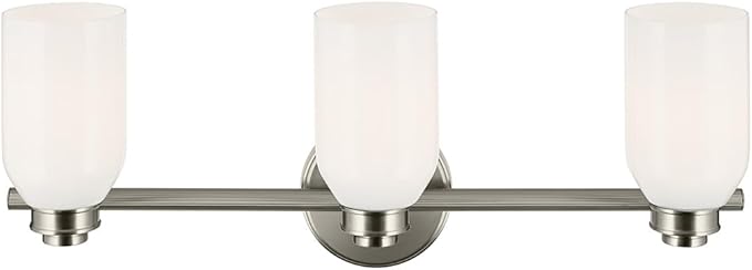 Kichler Shae 24.25" 3-Light Vanity Light with White Opal Glass in Brushed Nickel, for Bathroom Vanity, Powder Room, Over a Mirror, (24.25" W x 9" H), 55202NI