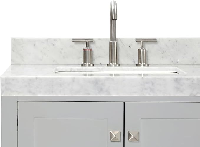 Beckford 72" Grey Double Bathroom Vanity with Sink, 2" Italian Carrara Marble Countertop, Rectangular Undermount Sinks, 4 Soft-Closing Doors, 6 Dovetail Drawers