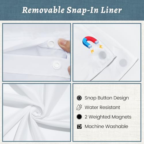 WONICY No Hook Shower Curtain with Liner, Gray Blue, 71 x 86 Inch