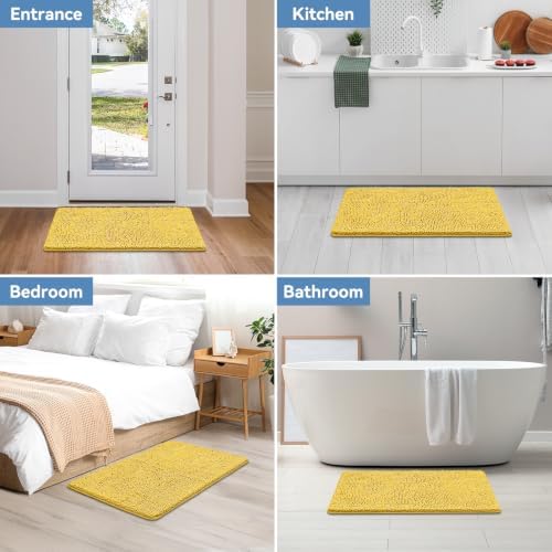 Bcoimo Bath Rug Mat,Yellow Chenille High Absorbent Bathroom Shower Tub Mats