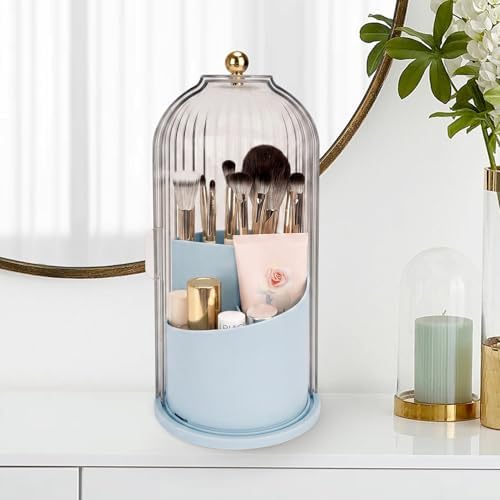 QIYVLOS Toothbrush Holders with Sliding Lid, Rotating 3 Slots Bathroom Organizer Countertop, Tooth Brush Toothpaste Holder Bathroom Counter Stand Sink Organizer Caddy for Makeup Brushes Holder (Blue)