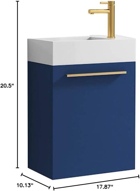 Blossom 18 Inch Navy Blue Small Bathroom Vanity with Sink, Narrow Bathroom Vanity