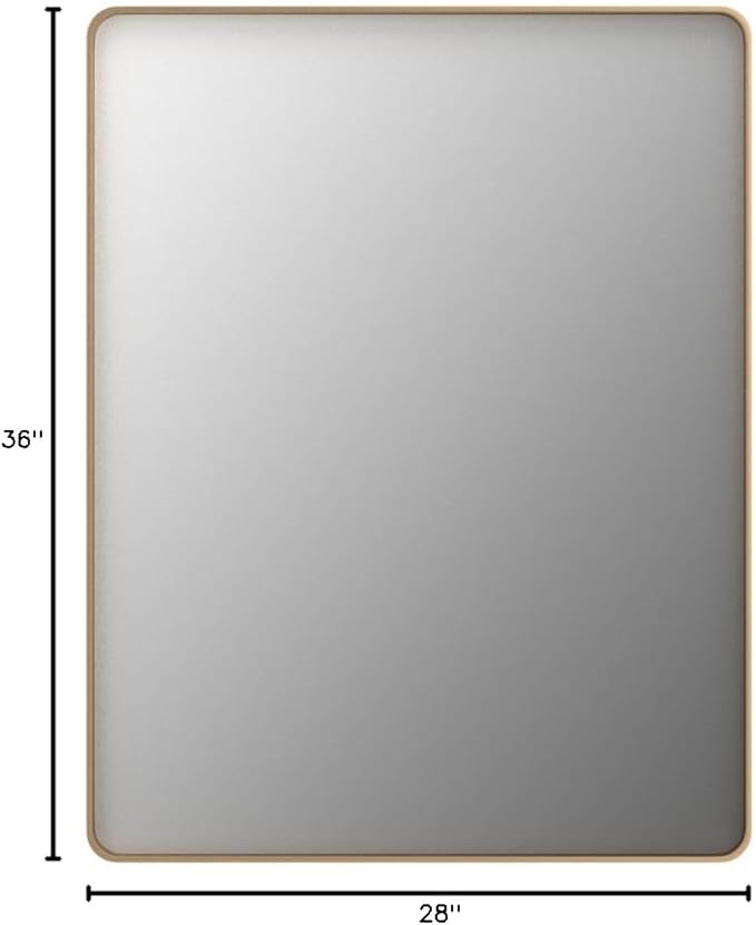 LOAAO 28"X36" Gold Bathroom Mirror | Rounded Rectangle, Brushed Gold Frame, Wall-Mounted, Anti-Rust, Hangs Horizontally or Vertically